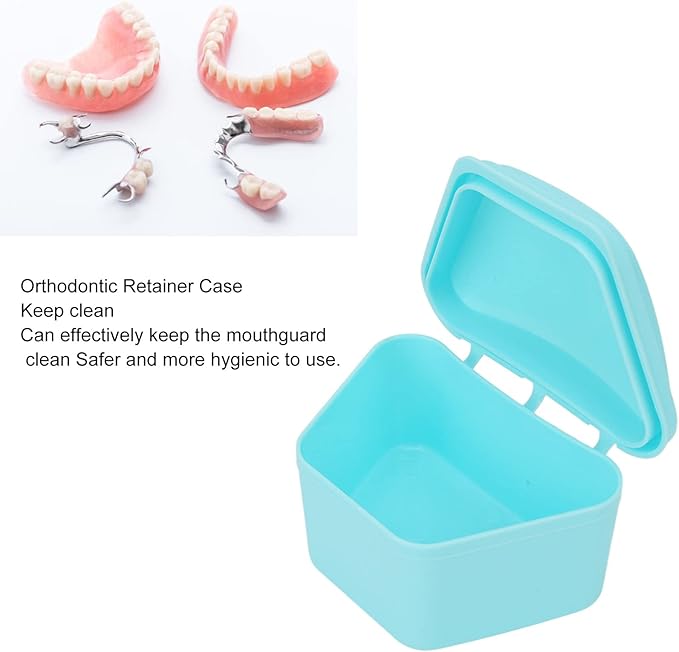 Trapezoid Retainer Case, Mouth Guard Cases, Denture Case Partial Tooth Case Denture Box Denture Storage Boxes, Travel Portable Denture Bath Box for Home Office Blue