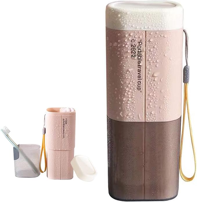 Portable Travel Toothbrush Holder, Toothpaste Set with Cup, Multifunction Toothbrush Case for Travel, Camping, School, Business and Daily Use (Pink)