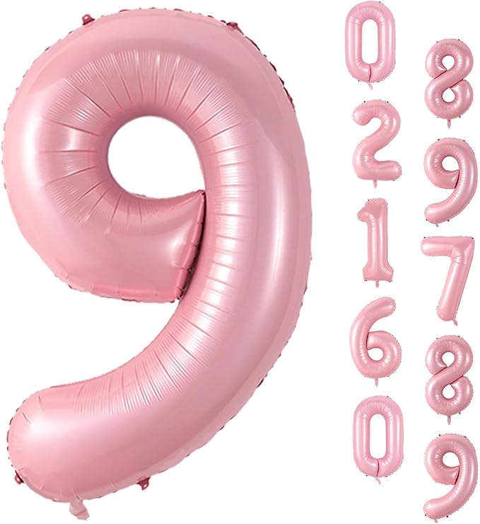 Pastel Pink Number 9 Balloon, 40 Inch Pearl Light Pink 9 Balloon Number for Girls, Foil Digital 9 Balloon Helium, Large Pink 9th Birthday Balloons for Girls Baby Shower Princess Party Decorations