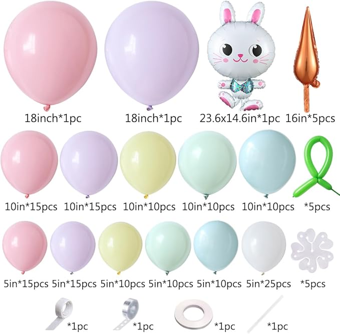 Easter Balloon Arch Garland kit 167pcs Pastel Macaron Pink Purple Mist Green Blue Latex Balloons with Rabbit Carrot Foil Balloon for Hello Spring Easter Birthday Daisy Flower Party Decoration