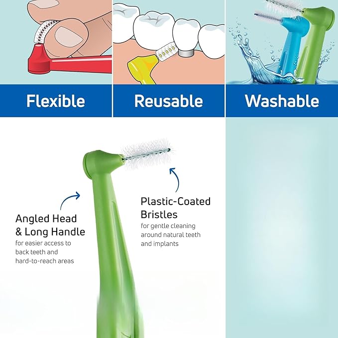L Angled Reusable Braces Dental Brush Flosser - Cleaner Interdental Brush Toothpick Dental Tooth Flossing Head Oral Cleaners (0.9mm Blue, Normal)