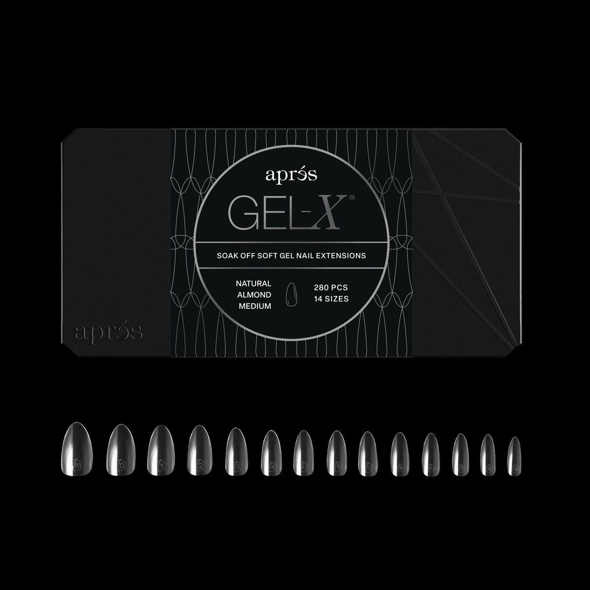 Apres Gel-X® Almond Box of Nail Tips | 280 Gel-X Tips, Soft Tips, 14 Sizes 00-9 | Half-sizes Included (Natural Almond Medium, 280 Count)