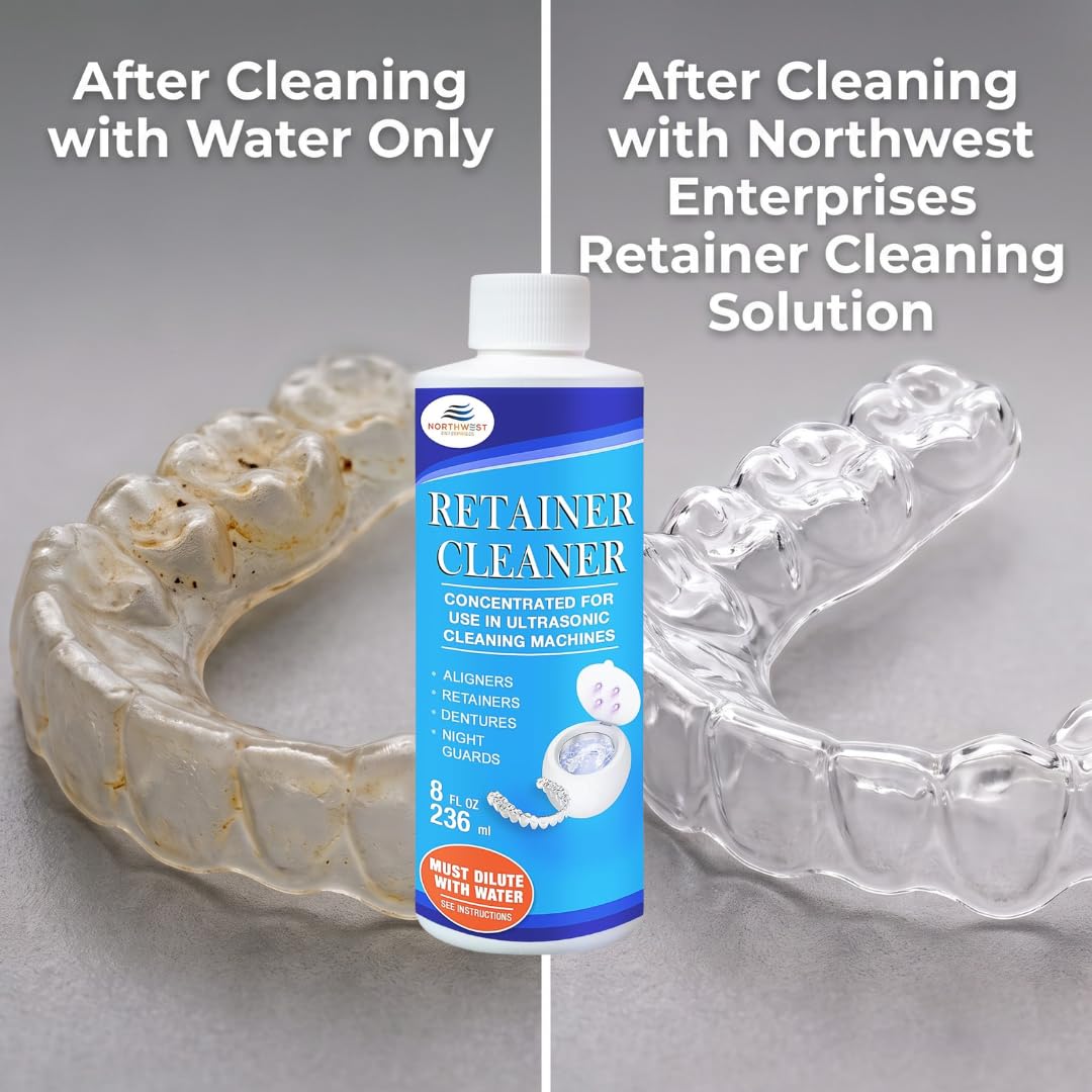 Northwest Enterprises Ultrasonic Retainer Cleaner Solution – Multi-Enzymatic, Odor & Stain Removal, For Invisalign, Nightguards & Mouthguards, Made in Canada, 8oz,16oz,32oz