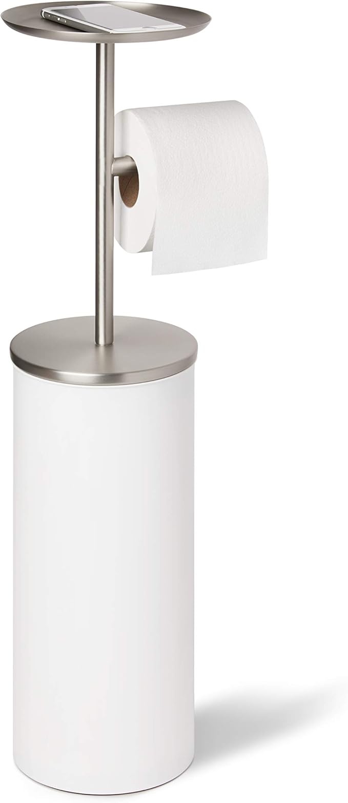 Umbra Portaloo Toilet Paper Stand and Reserve, White/Nickel