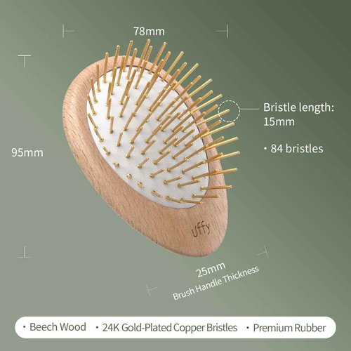 Uffy Acubrusher – 24K Gold-Plated Gua Sha Hair Brush - Ergonomic Scalp Massager for Dandruff & Hair Growth, Suitable for All Hair Types - Ideal Gift Choice in Walnut Wood