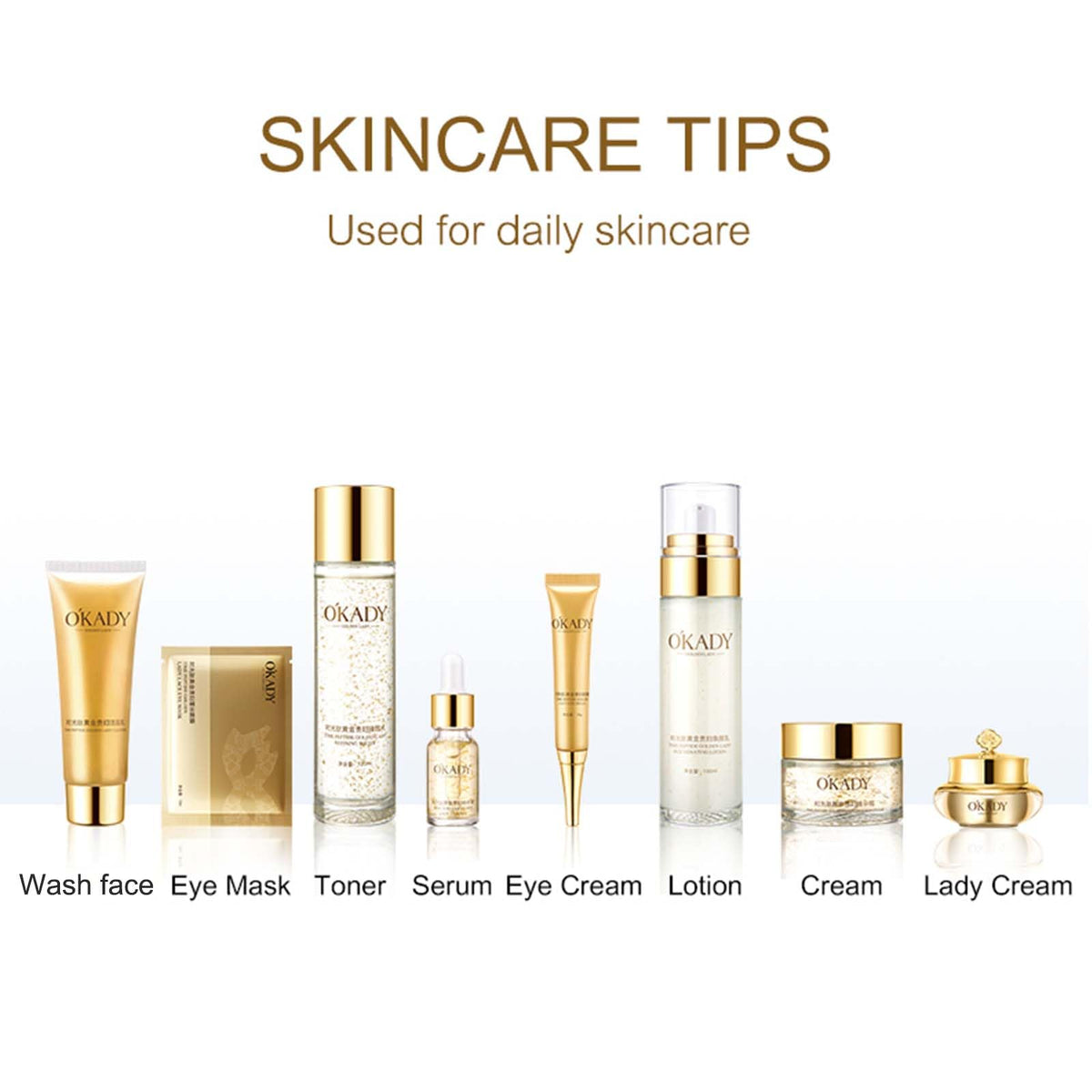 OKADY skincare set Anti Aging Skin 10-piece Daily Care Routine Kit With Vitamin C and Peptides Eye Mask Toner Serum Eye Cream Lotion Lady Cream Gifts sets for Valentine's Day