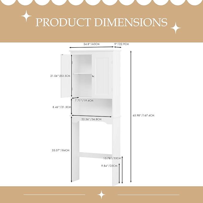 Over The Toilet Storage Cabinet with 3-Tier Shelves,Space-Saving Bathroom Organizer Rack Freestanding Shelf Unit for Bathroom (1-1)