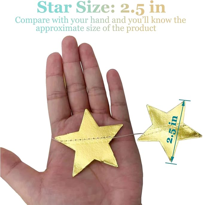 Yzurbu Gold Star Garland, 78 Feet Double Side Hanging Sparkly Paper Star Banner Decorations for Birthday Wedding Engagement Baby Shower Christmas Holiday Party