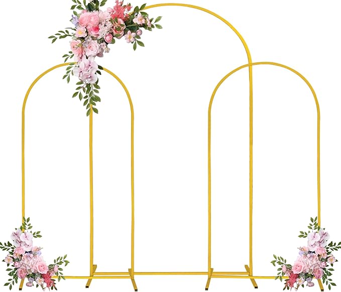 Arch Backdrop Stand 7.2FT, 6FT, 6FT Set of 3 Gold Wedding Arch Stand Balloon Arch Stand Stable Metal Arch Backdrop Frame for Wedding Ceremony Birthday Party Bridal Baby Shower Banquet Decoration