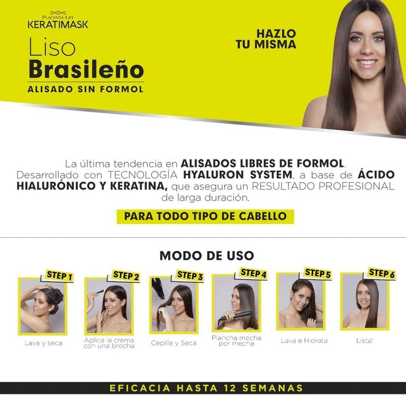 PLACENTA LIFE KERATIMASK Brazilian Straightening Kit with Keratin and Hyaluronic Acid - Keratin Treatment- Get a perfect smooth,shiny and silky- Formaldehyde FREE,(Pack of 2)