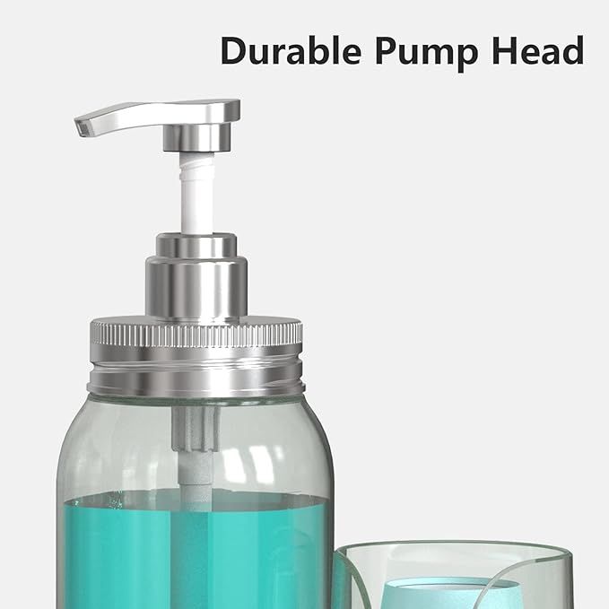 Luvan Mouthwash Dispenser for Bathroom, 25oz Mouthwash Pump Bottle with Cup Holder, Refillable Clear Blue Mouth Wash Container for All Age Groups, Large Capacity Bathroom Mouthwash Holder Set