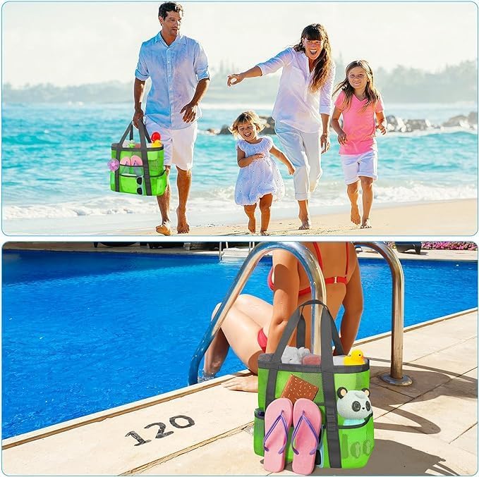 Mesh Beach Bags for Family - Women Beach Tote Bag for Toys, Towels, Travel Vacation Cruise Essentials
