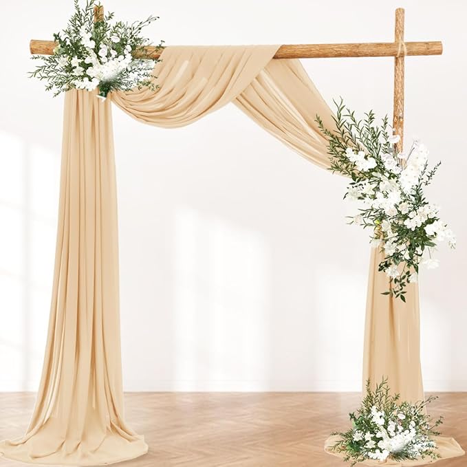 Wedding Arch Draping Fabric 30'' x 18FT Sheer Chiffon Arch Drape Backdrop 1 Panel Champagne Drape for Easter Bridal Shower Baby Shower Photo Booth Church Decor Birthday Party Outdoor Decor