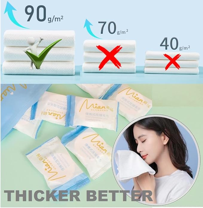 Premium Extra Large and Thick (23.6" X 11.8") Pure Cotton Disposable Washcloths, Portable Travel Towels Wash Cloth for Camping Hiking Backpacking or Traveling