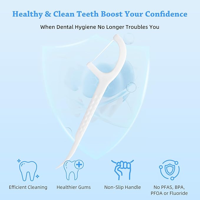 KSIA Klear Dental Floss Picks, 50 Count Tooth Picks Flossers, Dental Floss Cleaner, Dental Flossers for Family, Keep Teeth Clean, Remove Food and Plaque, with 1 Portable Sealed Pouch