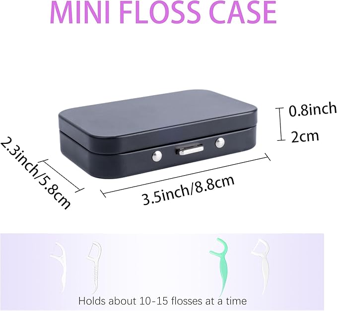 2Pack Dental Floss Portable Case with Mirror,Refillable Portable Floss Pick Holder Container,Small Floss Dispenser for Travel, Dates,Dinners and Hotels(Black)