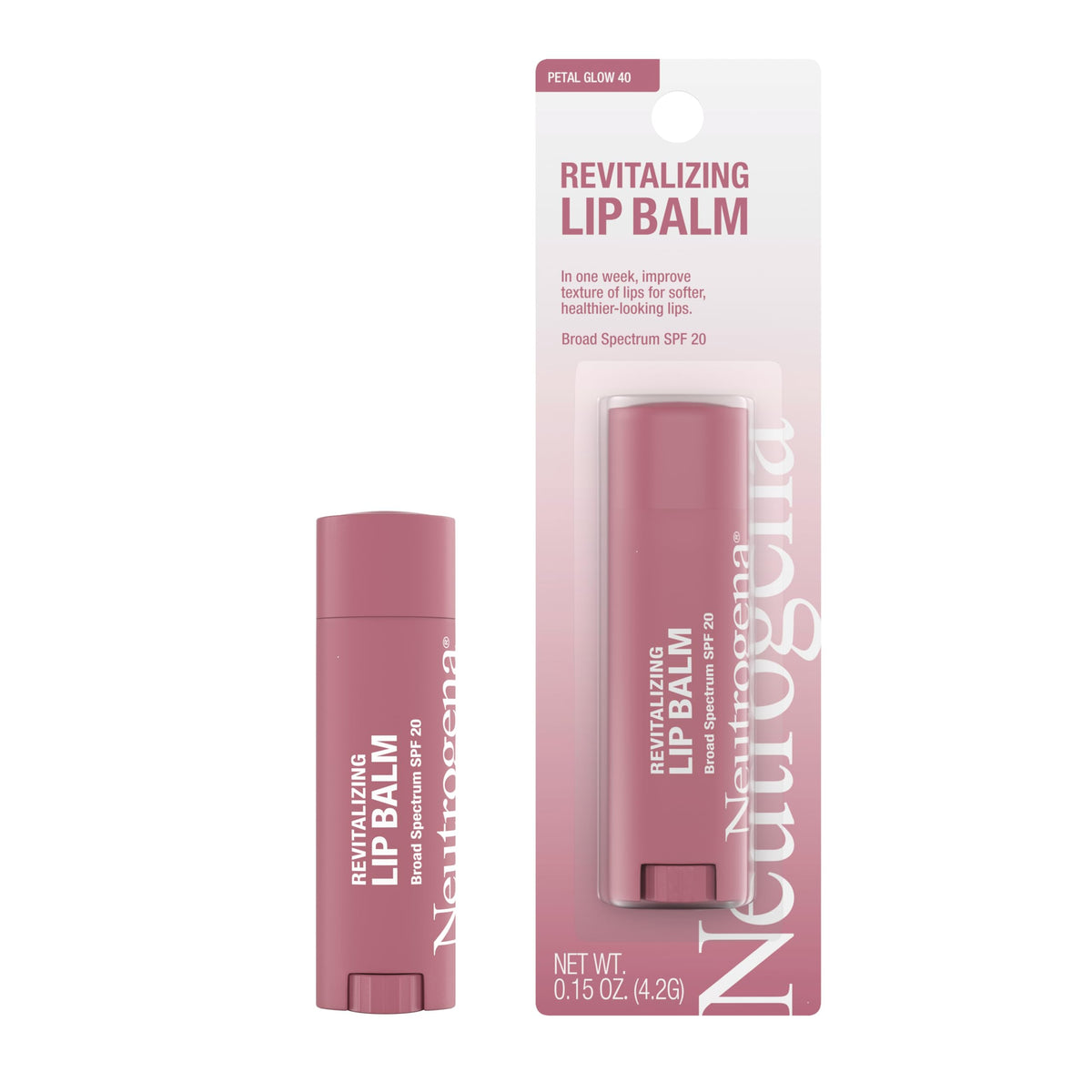 Neutrogena Revitalizing Tinted Lip Balm Broad Spectrum SPF 20 Sunscreen, Moisturizing Lip Balm with a Sheer Tint for Softer, Smoother, Healthier-Looking Lips, Sheer Petal Glow 40, .15 oz