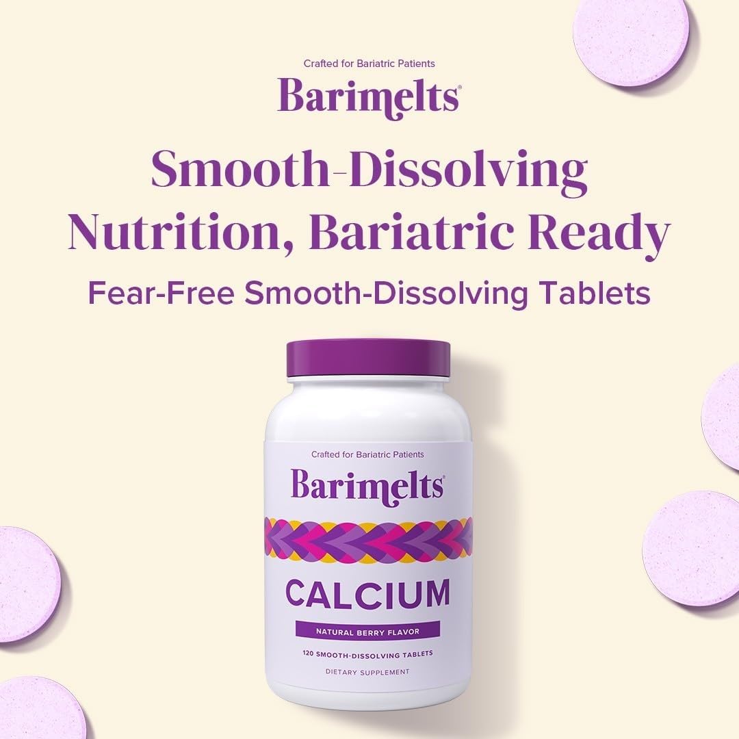 BariMelts Calcium Citrate with Vitamin D3 & Magnesium, 240 Smooth-Dissolving Tablets (2-Month Supply), Bariatric Calcium Supplements for Women, Natural Berry Flavor