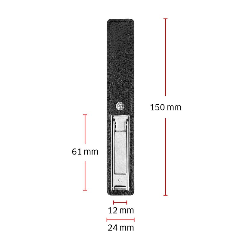 ZWILLING Nail Clipper with Key Ring (leather case with magnetic closure, integrated nail file, slightly curved cutting edge), Premium, Black