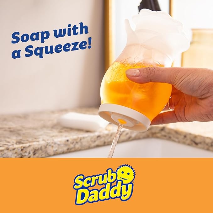Scrub Daddy Soap Daddy - Dual-Sided Liquid Dish Soap Dispenser for Kitchen Sink + Bathroom Cleanup - Refillable + Easy to Use Countertop Essential - Use with Dish or Hand Soap - 1 Count (6 Pack)