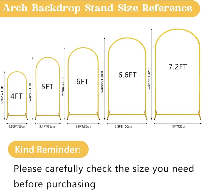Fivenl Set of 3 Arch Backdrop Stand 7.2FT, 6.6FT, 6FT Gold Wedding Balloon Stand Stable Metal Door Frame for Ceremony Birthday Party Bridal Baby Shower Banquet Decoratio