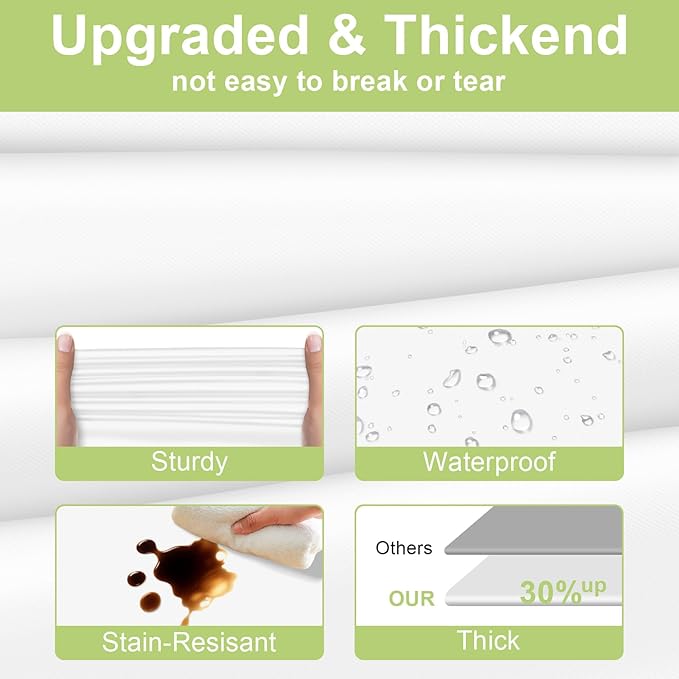QIKSION White Plastic Table Cloth Disposable 12 Pack, 54 x 108 Inch Tablecloths for Party, Picnic, Birthday, Rectangle Table Cover