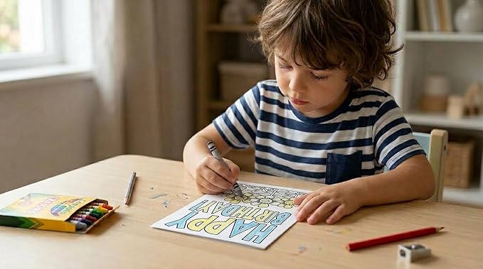 Stonehouse Collection | Happy Birthday Kid Set of Coloring Greeting Cards | 12 Color Happy Birthday and Flowers Card and Envelopes (Flowers)