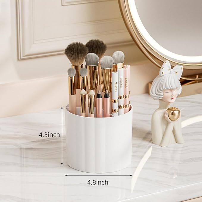 Makeup Organizer for Vanity with 2 Drawers,Countertop Rotating Makeup Brush Holder,Bathroom Organizer Holder,Cosmetic Display Case for Lipstick,Beauty,Skincare Organizer (White)