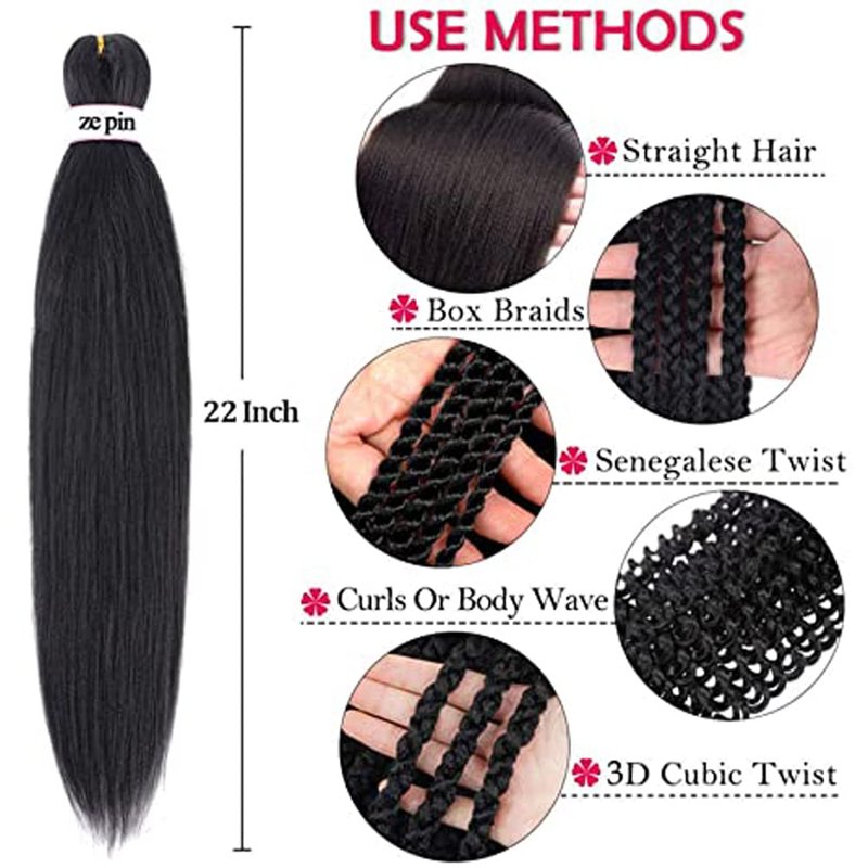 Pre Stretched Braiding Hair 42 Inch 8 Packs Professional Soft Yaki braiding Hair For Braids Hot Water Setting Synthetic Crochet Hair Extensions (1B, 42 Inch (Pack of 8))
