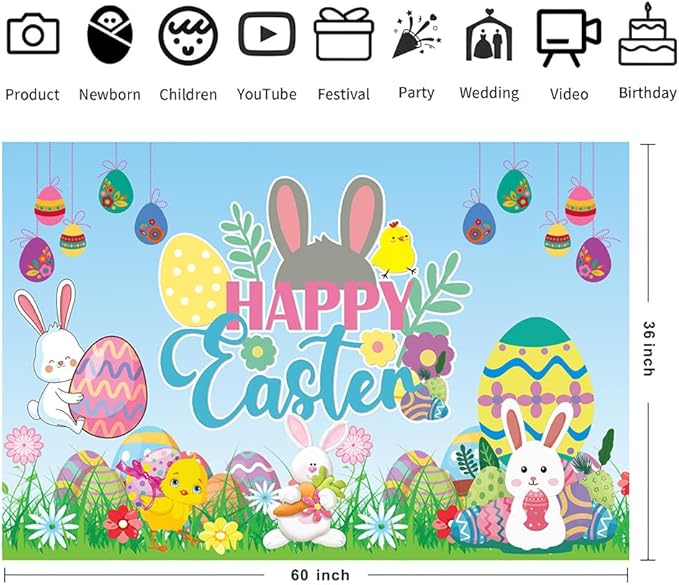 5x3ft Happy Easter Backdrop Birthday Banner for Easter Decorations Party Decor