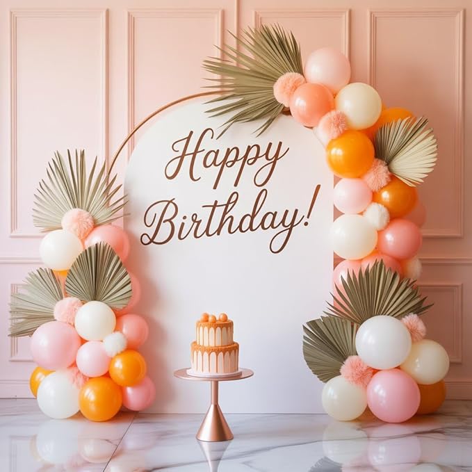 Boho Balloon Garland Arch Kit, Dusty Pink Orange Balloon Arch with Maca Pink Sand White Burnt Orange Latex Balloons for Women Flower Daisy Birthday Wedding Party Decorations