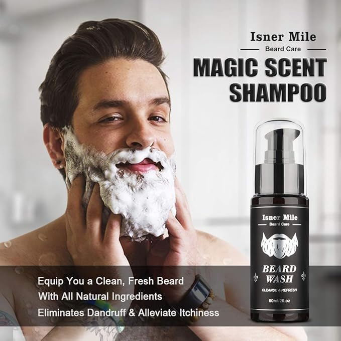 Beard Grooming Kit for Men Care: with Beard Shampoo - Oil - Balm - Brush - Comb - Scissors & Storage Bag, Fathers Day - Christmas - Birthday Gifts for Men, Stocking Stuffers for Him/Boyfriend/Husband