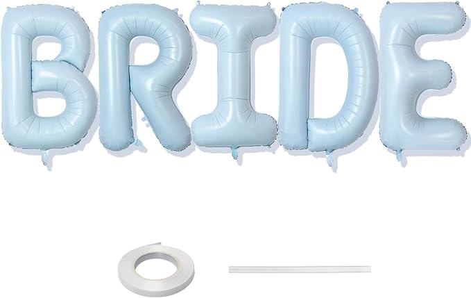 40 Inch Baby Blue BRIDE Balloons, Large Light Pastel Bride Foil Helium Balloon Banner for Bachelorette Something Blue Before I Do Bridal Shower Wedding Engagement Bride To Be Party Decorations