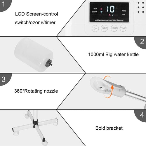 HeavenBird Professional Ozone Facial Steamer with Digital Display, 1L Large Water Jag, Fog in 50s, Timer Function, Hot Mist Function, for Home, Salon SPA