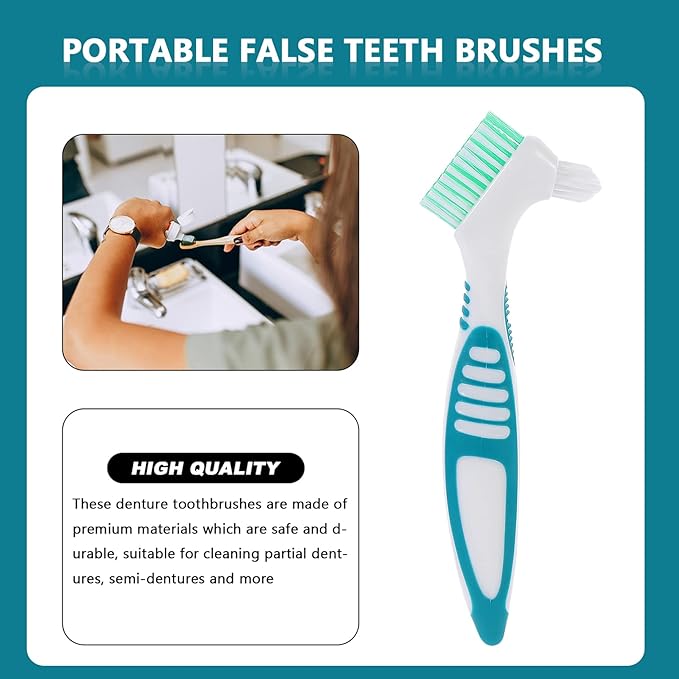 Healifty Portable Denture Cleaning Double-Head Toothbrush 6.5 Inch Lightweight Oral Care Tool for Fake Teeth Cleaning and Gum Protection