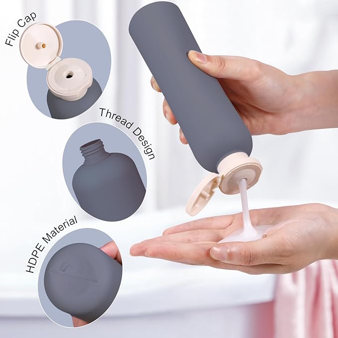 Travel Shampoo Bottle, Empty Plastic Squeeze Bottles 8.8oz with Flip Cap, Lotion Container for Toiletries Travel Size Shampoo and Conditioner