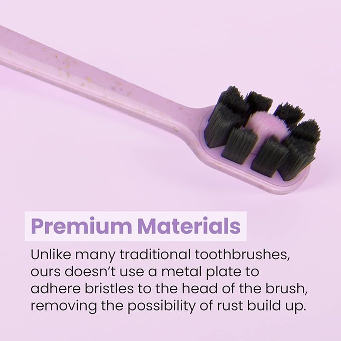 Lindo EcoCare Polishing Toothbrush - Charcoal Infused Bristles & Biodegradable Handle, for Sensitive Gums and Teeth, 12000+ Ultra Fine Charcoal Infused Bristles, Soft and Gentle, Pack of 4 (Pink)