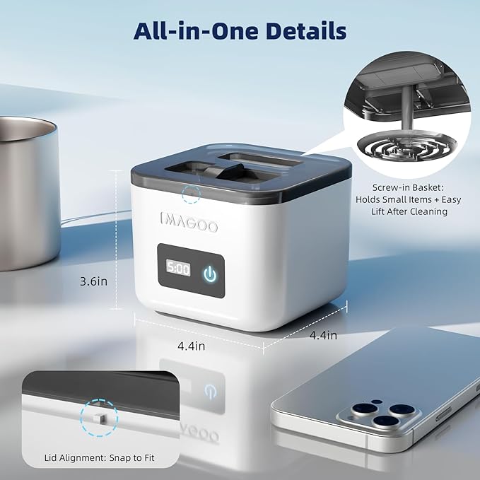 Ultrasonic Retainer Cleaner Machine, Denture Cleaner, All-in-One Dental & Jewelry Cleaner for Aligners, Night Guards, Dentures, Braces, Mouth Guards, Toothbrush Heads, 45kHz, 200ML, Dual Modes