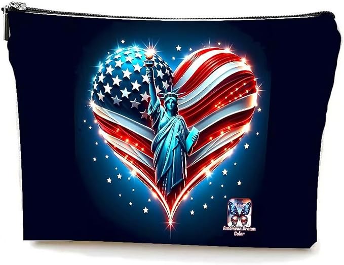 GRITOSE Black Small Bag Freedom America Flag Women Men Supplies with Work Independence Day Accessories Patriotic Toiletry Make up Bags with Zipper for Family Friend July 4th Gift