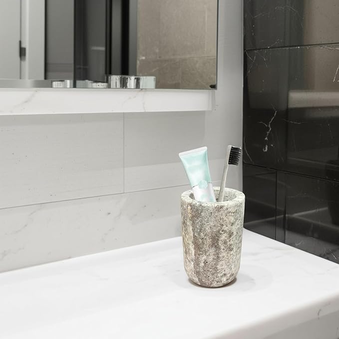 Natural Marble Toothbrush Holder for Bathroom Countertop Toothbrush– Waterproof Natural Stone Organizer with Non-Slip MakeupModern Bathroom Storage,Base, Razor(NS033)