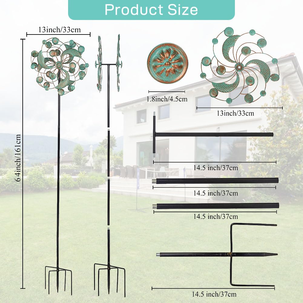 DREAMYSOUL Wind Spinner, Kinetic Wind Spinners Outdoor Metal, Garden Spinner for Yard Outside Patio Lawn Decor (Green & Cooper)