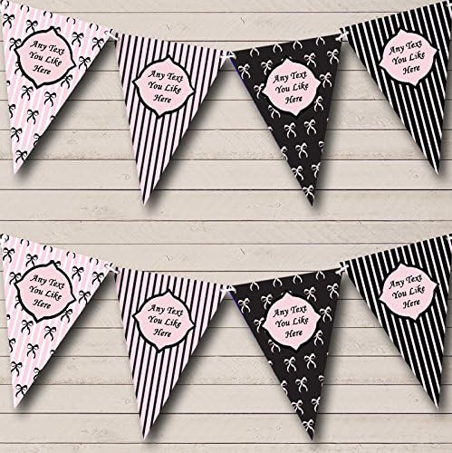 Paris Stripes Bows Black Pink French Personalized Birthday Party Bunting - Hanging Party Decoration - Birthday Party Banner Garland | Decorative Party Supplies