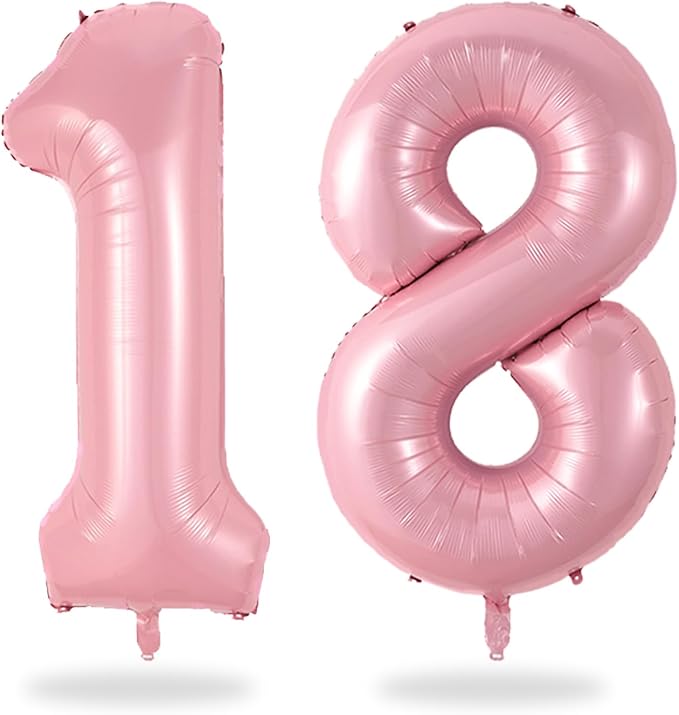 Pink 18 Balloon Number 40 Inch, Large Pearl Pink Number 18 Balloon, Light Pink 18 Balloons Foil Helium 18 Birthday Balloons for Girls Women 18th or 81st Year Old Birthday Party Decorations Anniversary