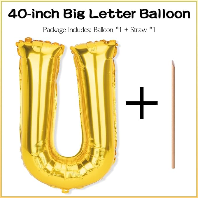 Gold Letter Balloons 40 Inch U Balloon Letters U Alphabet Balloons Giant Letters With Straw Big Balloons Foil Large Gold Balloons For Birthday Party Decorations Wedding Thanksgiving Christmas Balloons