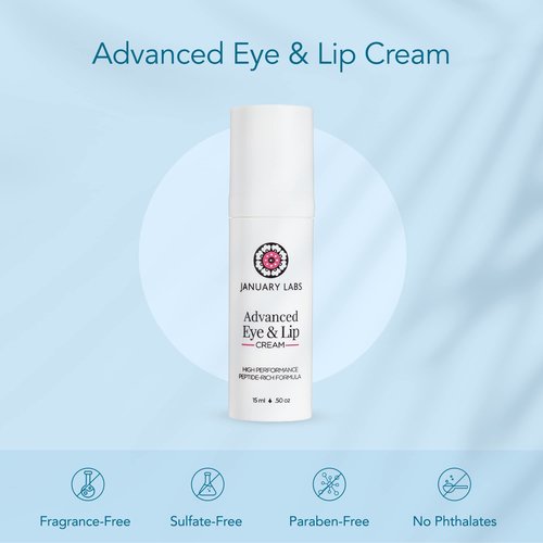January Labs Advanced Eye and Lip Cream, High-Performance Eye Cream for Dark Circles and Puffiness, Nourishing Lip and Under Eye Cream for Wrinkles, Tri-Peptide Blend for Youthful Glowing Skin, 15mL