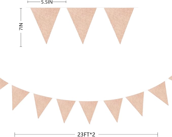 46Ft Nude Party Decorations Beige Burlap Banner Nude Triangle Pennant Flag Linen Garland Streamers for Vintage Boho Birthday Rustic Baby Shower Wedding Graduation Camping Party Decorations
