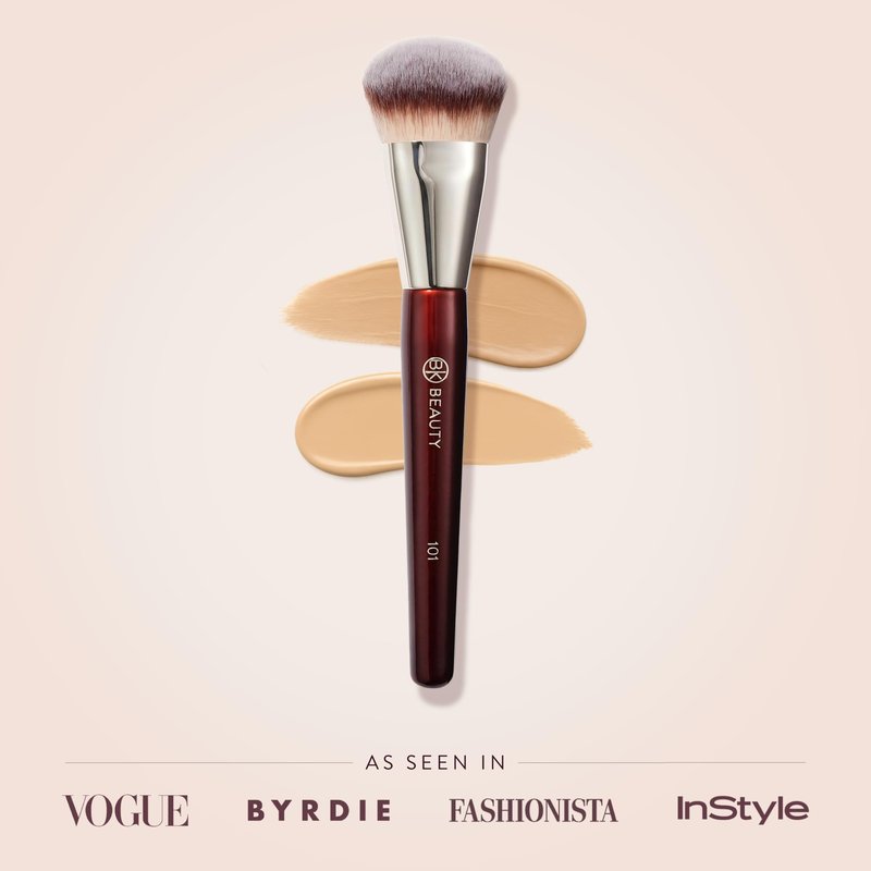 BK BEAUTY BRUSHES - 101 CONTOURED FOUNDATION BRUSH - Contoured Foundation Brush - Foundation Makeup Brushes - Face Brush For Liquid Or Cream Foundations
