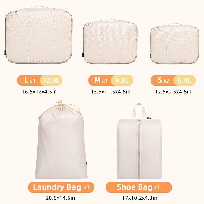 BAGAIL 6 Set Packing Cubes Luggage Packing Organizers for Travel Accessories-Beige