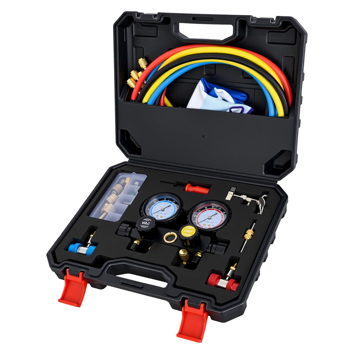 Nilight A/C Manifold Gauge Set Fits for R134a R410A R22 R404A 4-Way Auto HVAC Diagnostic Gauges Refrigerant Recharge kit with Ad