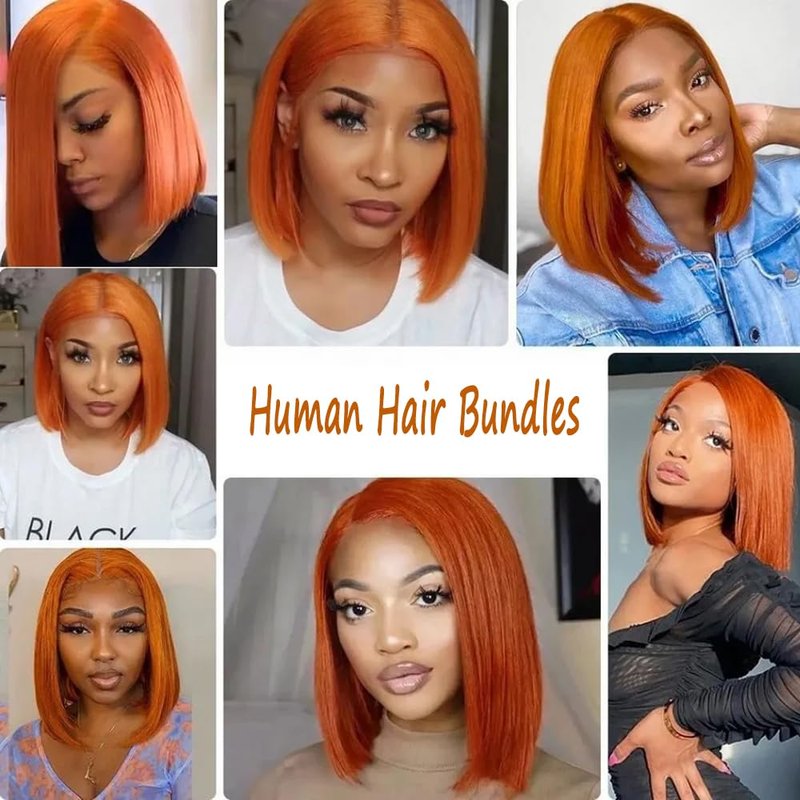 #350 Ginger Orange Bundles Human Hair Straight Human Hair Bundles 24 26 28 Inch Orange Brazilian Hair 3 Bundle Unprocessed Virgin Remy Hair Extensions 50 Gram Per Bundle For Black Women